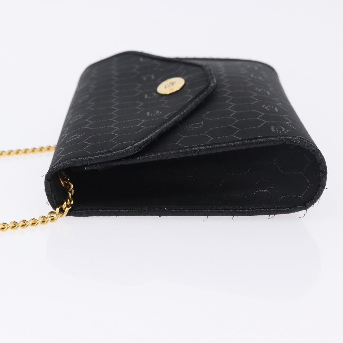 Christian Dior Honeycomb Chain Shoulder Bag Canvas Black Gold Tone Auth BA14988V