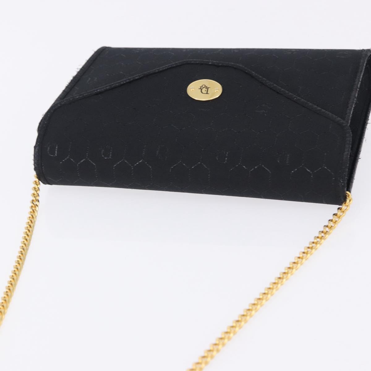 Christian Dior Honeycomb Chain Shoulder Bag Canvas Black Gold Tone Auth BA14988V