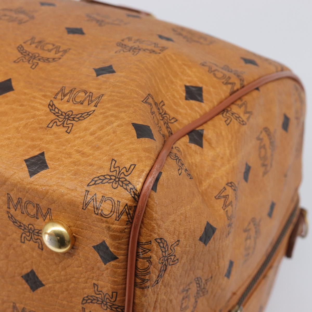 MCM Vicetos Boston Bag PVC Leather Brown Gold Tone Auth BA14989