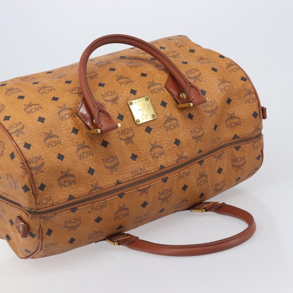 MCM Vicetos Boston Bag PVC Leather Brown Gold Tone Auth BA14989