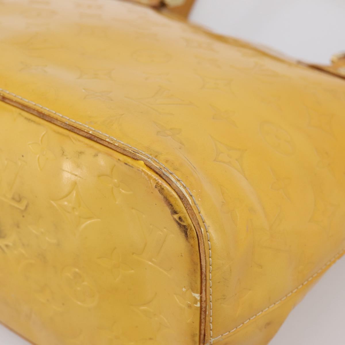 LOUIS VUITTON Monogram Vernis Houston Hand Bag Lime Yellow M91055 Auth BA14990