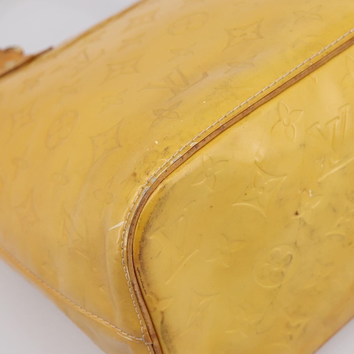 LOUIS VUITTON Monogram Vernis Houston Hand Bag Lime Yellow M91055 Auth BA14990
