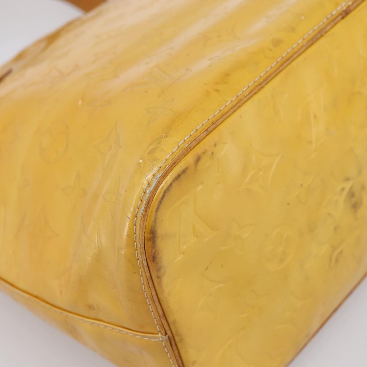 LOUIS VUITTON Monogram Vernis Houston Hand Bag Lime Yellow M91055 Auth BA14990