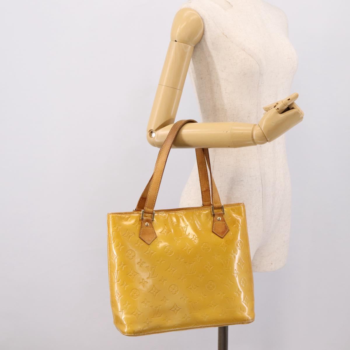 LOUIS VUITTON Monogram Vernis Houston Hand Bag Lime Yellow M91055 Auth BA14990