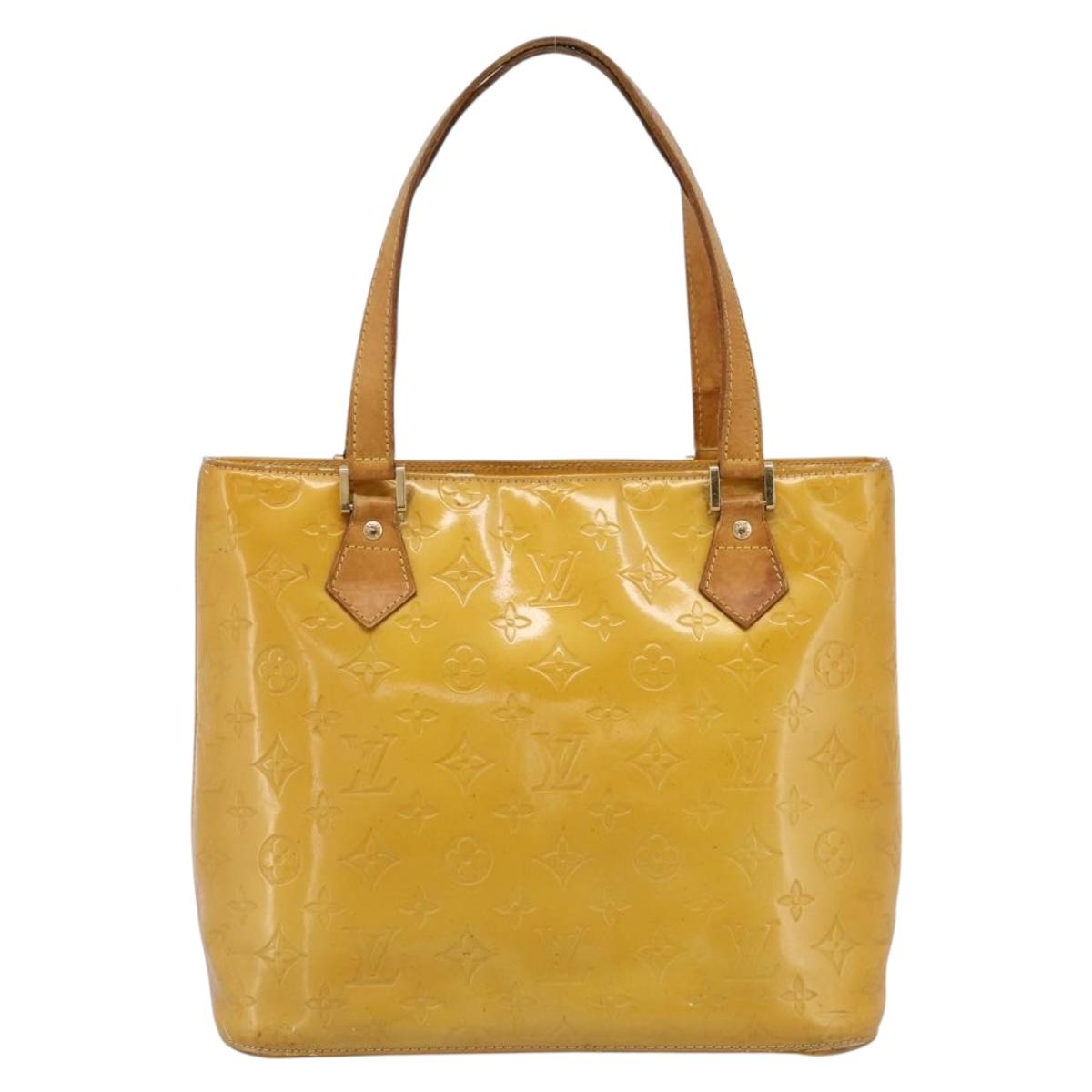 LOUIS VUITTON Monogram Vernis Houston Hand Bag Lime Yellow M91055 Auth BA14990