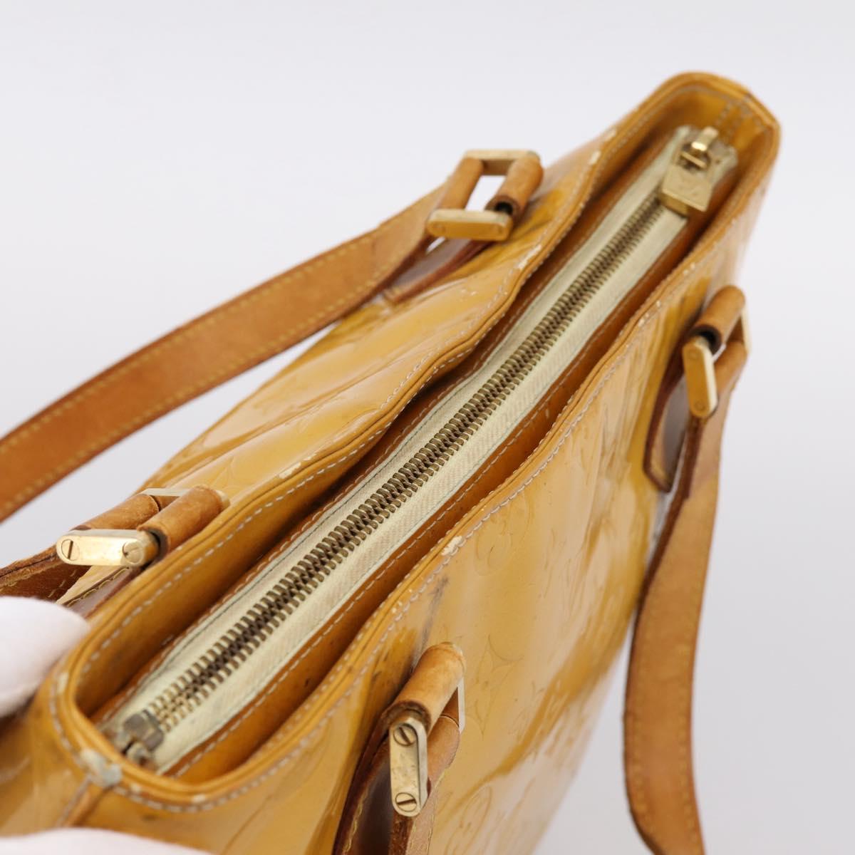 LOUIS VUITTON Monogram Vernis Houston Hand Bag Lime Yellow M91055 Auth BA14990