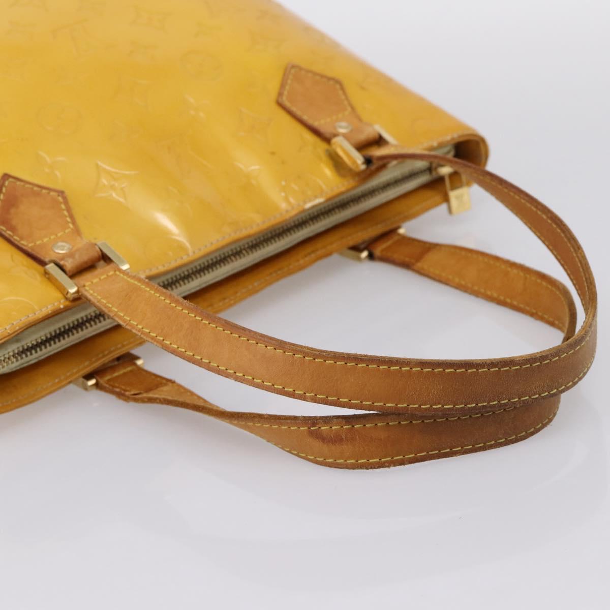 LOUIS VUITTON Monogram Vernis Houston Hand Bag Lime Yellow M91055 Auth BA14990