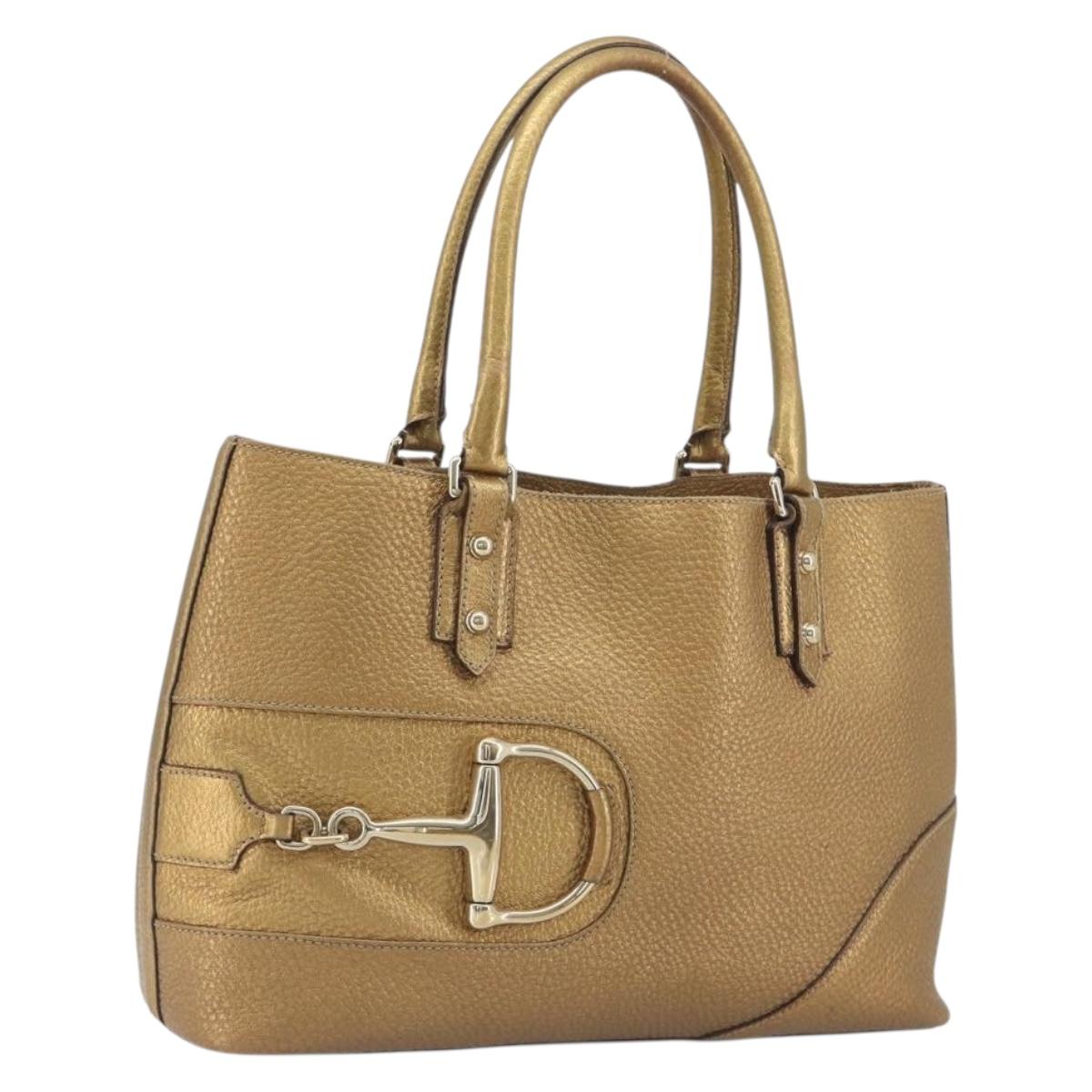 GUCCI Horsebit Tote Bag Leather Gold 137385 Auth BA14993A