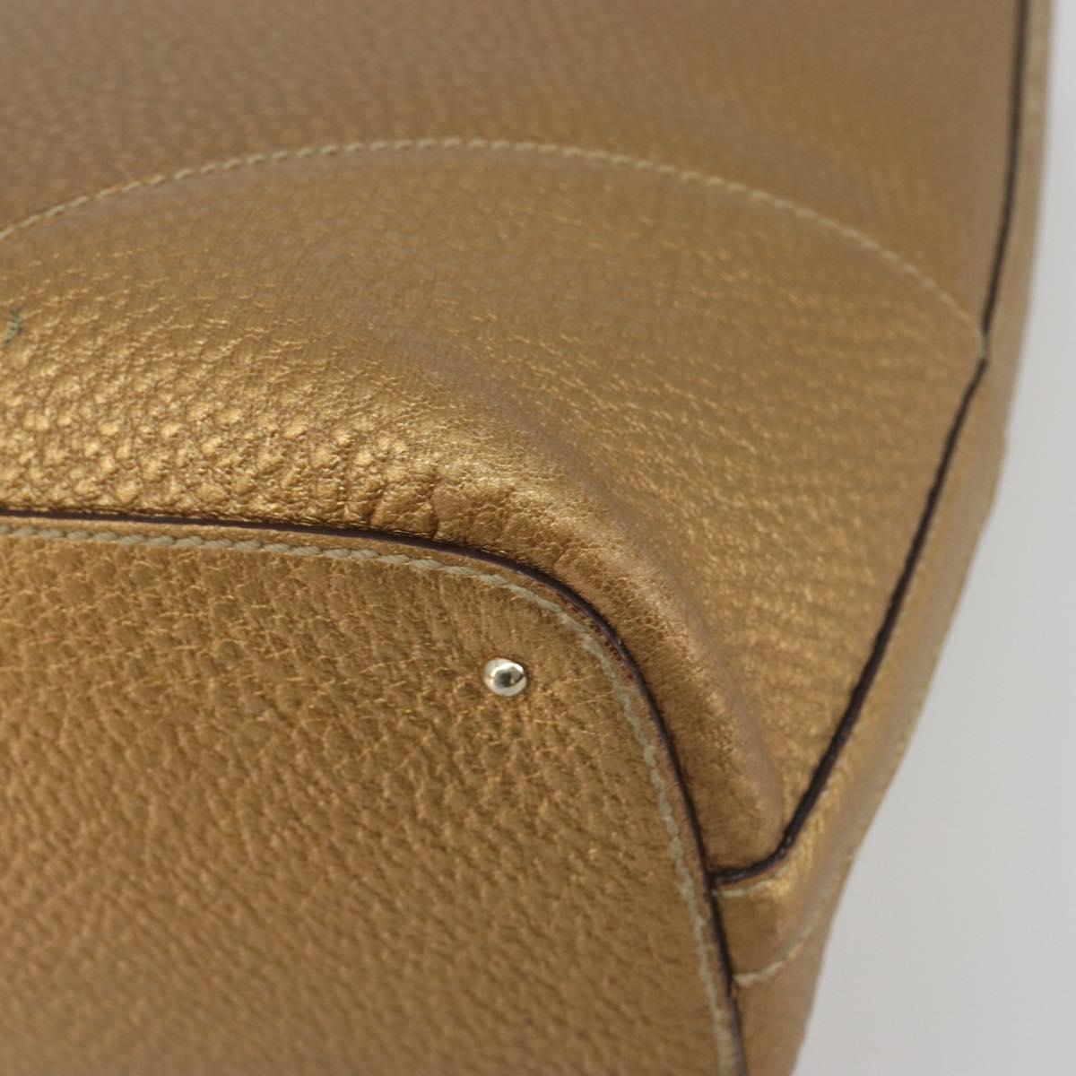 GUCCI Horsebit Tote Bag Leather Gold 137385 Auth BA14993A