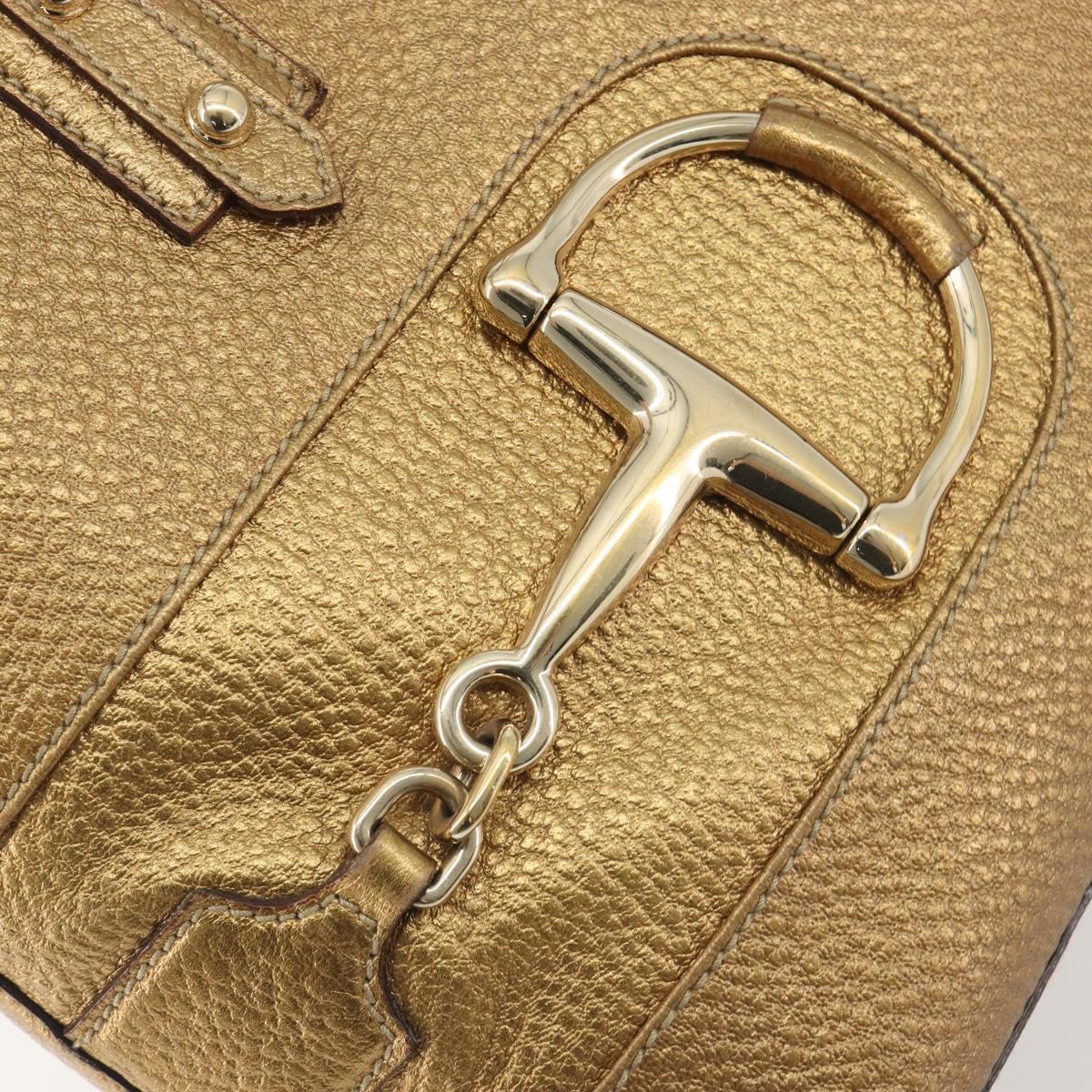 GUCCI Horsebit Tote Bag Leather Gold 137385 Auth BA14993A