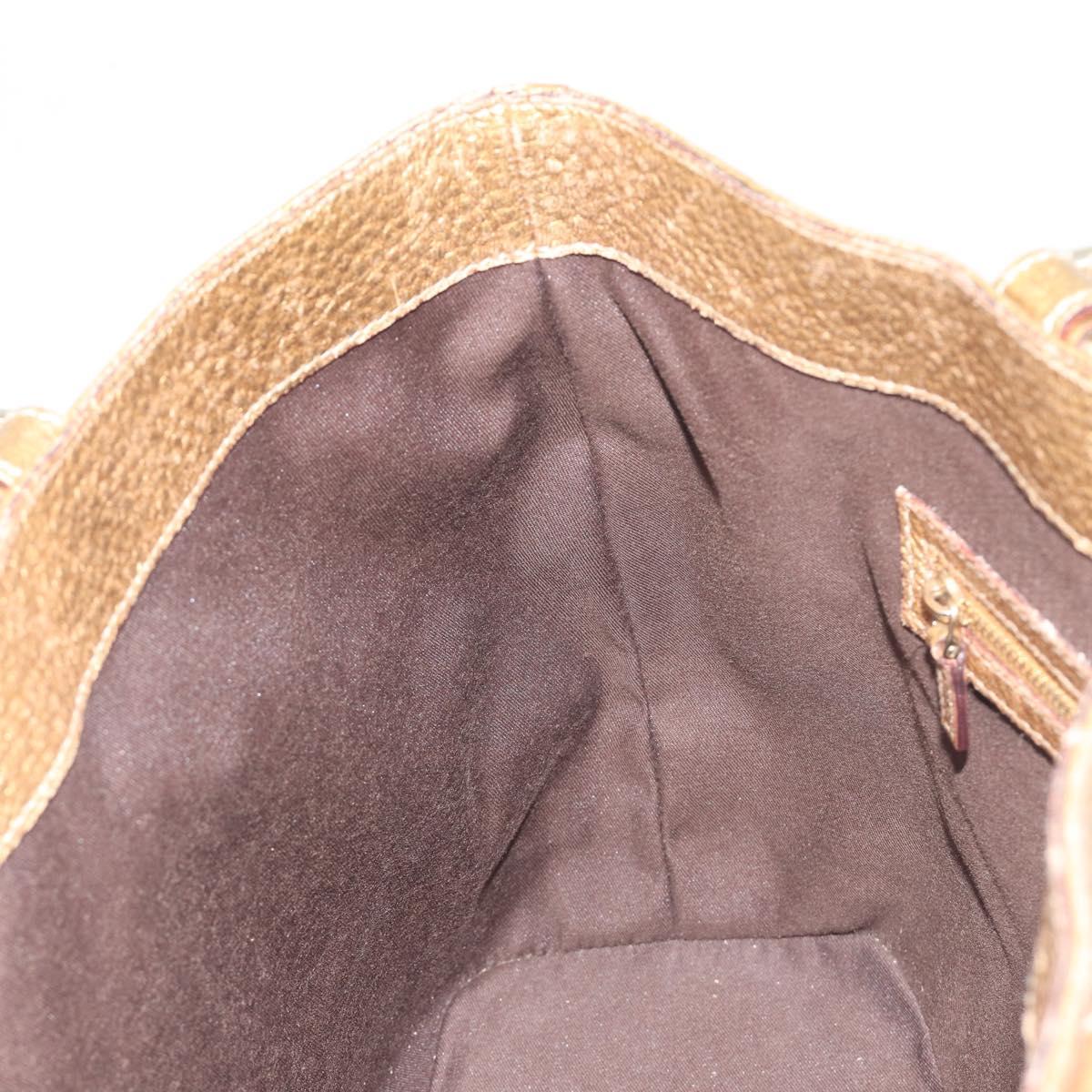 GUCCI Horsebit Tote Bag Leather Gold 137385 Auth BA14993A
