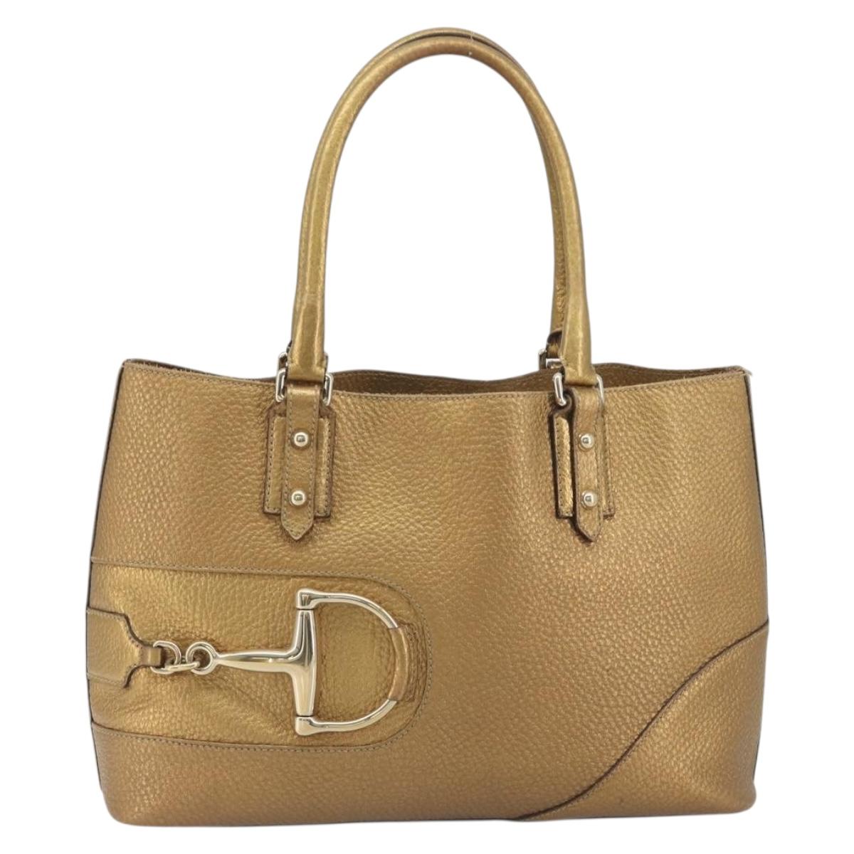 GUCCI Horsebit Tote Bag Leather Gold 137385 Auth BA14993A