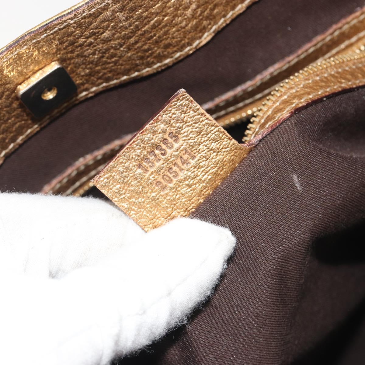 GUCCI Horsebit Tote Bag Leather Gold 137385 Auth BA14993A