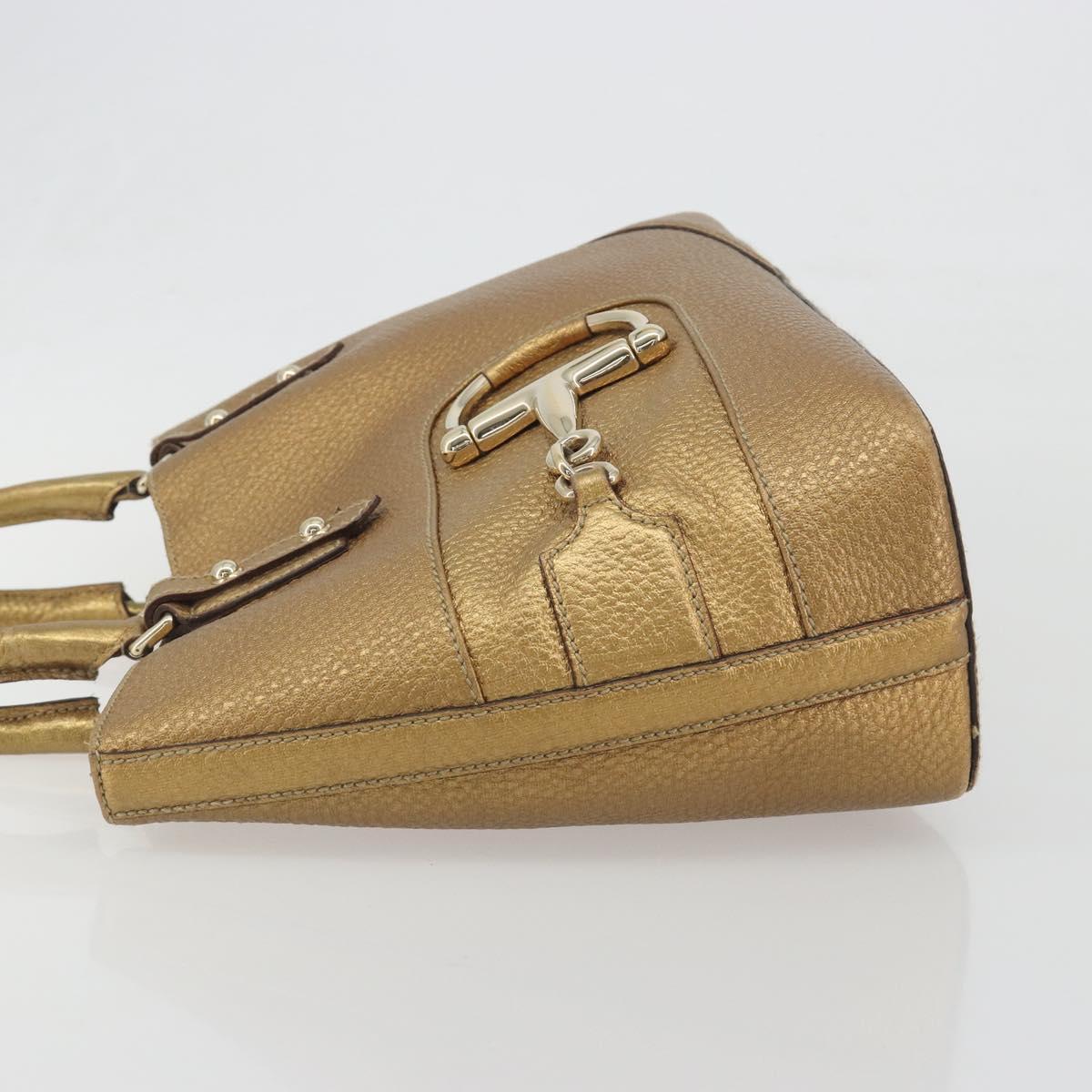 GUCCI Horsebit Tote Bag Leather Gold 137385 Auth BA14993A