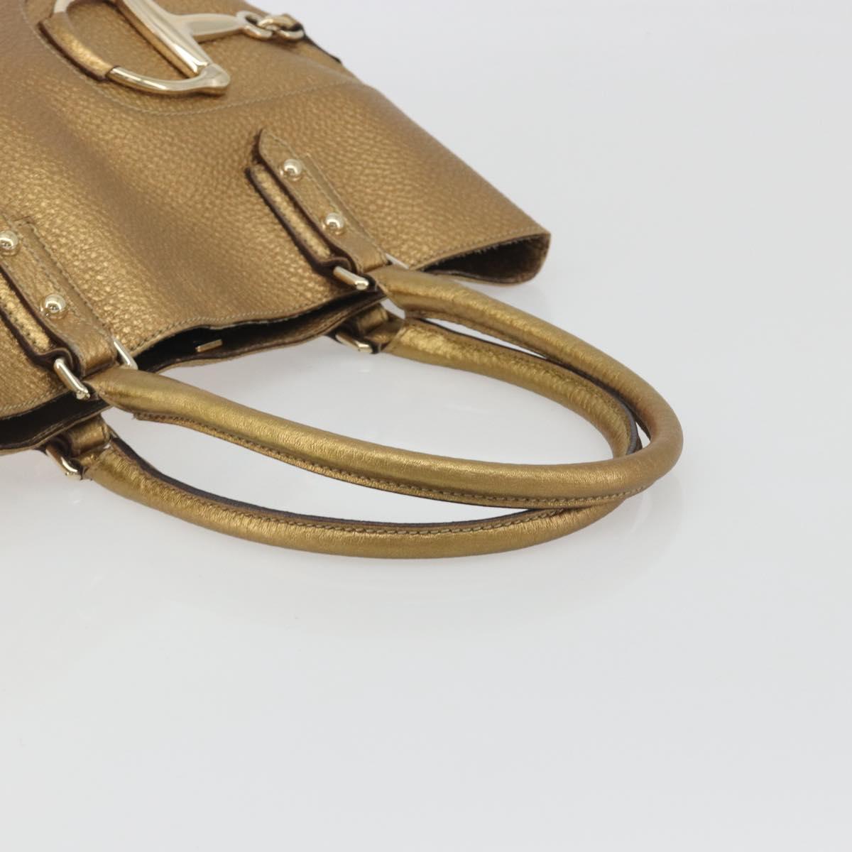 GUCCI Horsebit Tote Bag Leather Gold 137385 Auth BA14993A