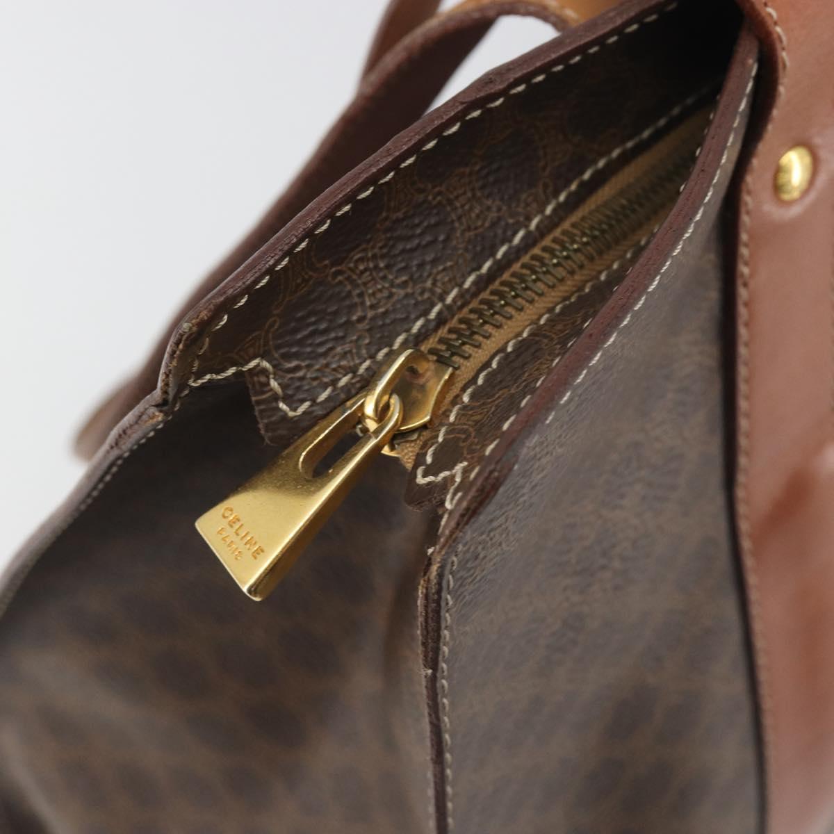 CELINE Macadam Tote Bag PVC Leather Brown Gold Tone Auth BA14994A