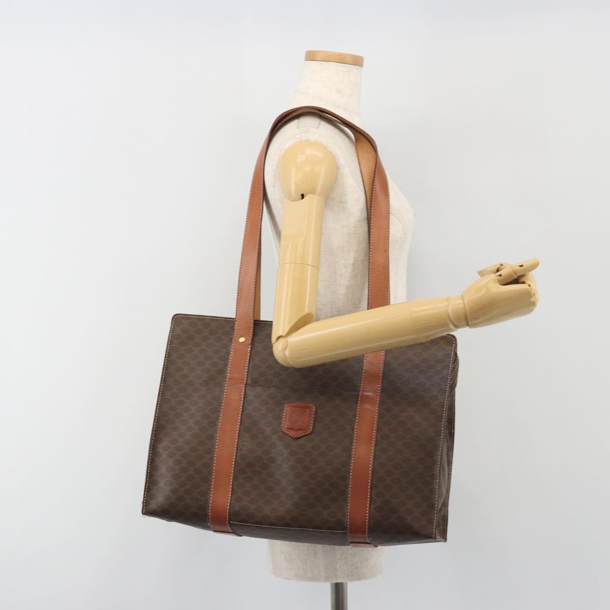 CELINE Macadam Tote Bag PVC Leather Brown Gold Tone Auth BA14994A