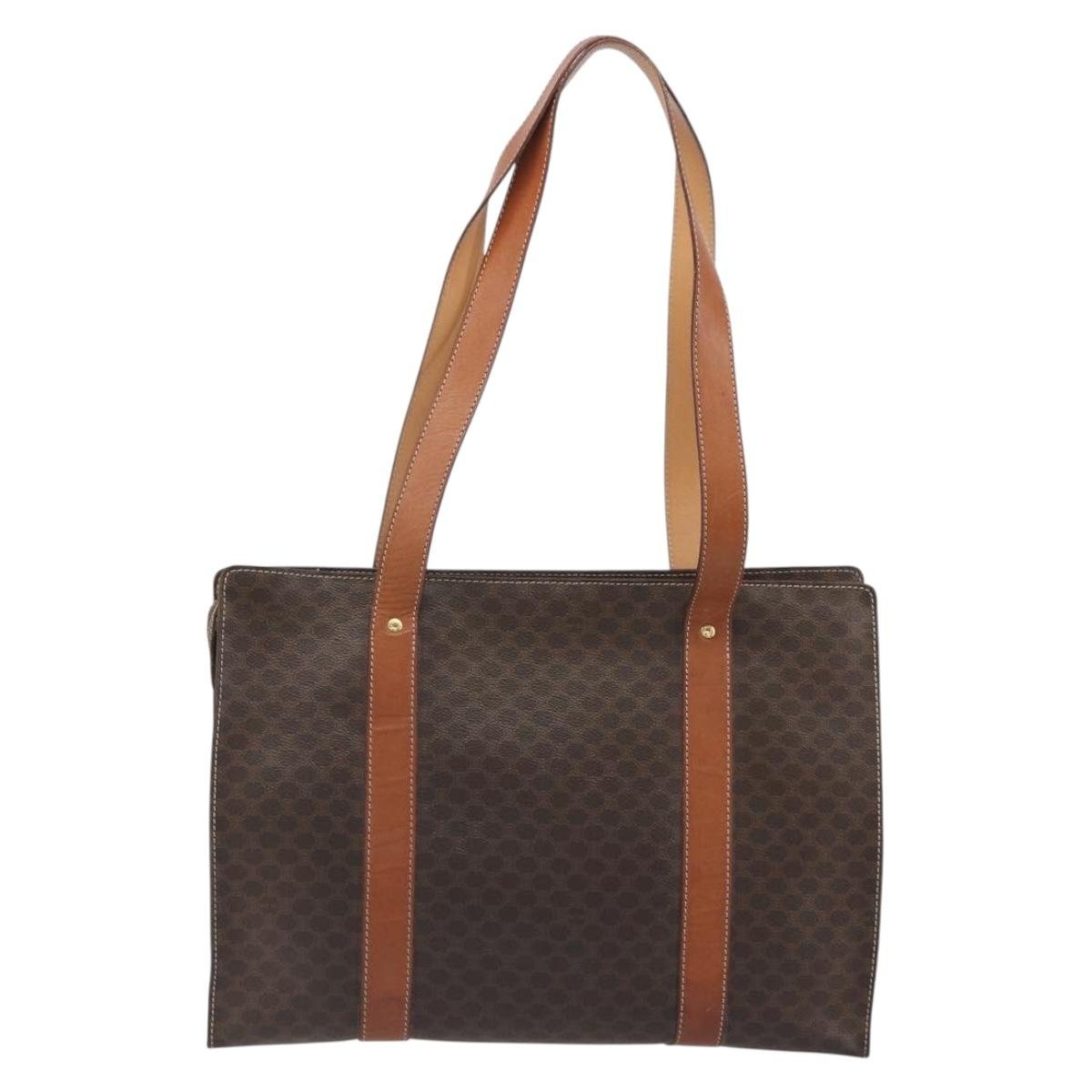 CELINE Macadam Tote Bag PVC Leather Brown Gold Tone Auth BA14994A