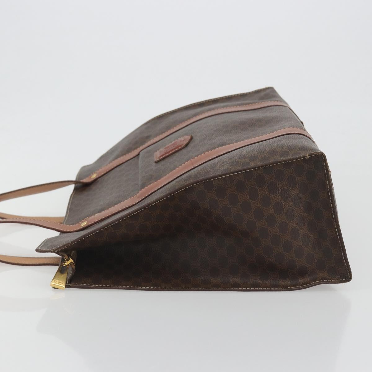 CELINE Macadam Tote Bag PVC Leather Brown Gold Tone Auth BA14994A
