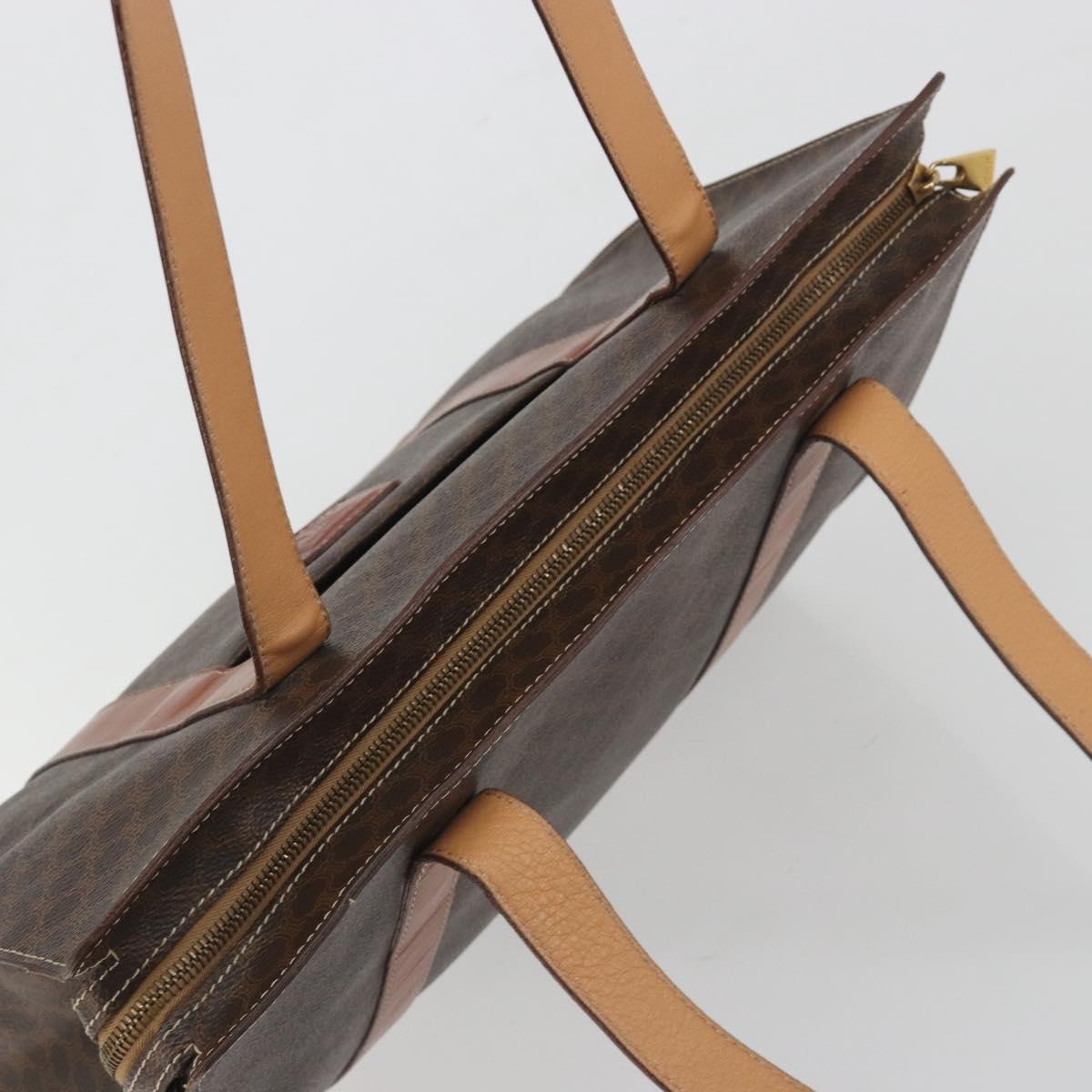 CELINE Macadam Tote Bag PVC Leather Brown Gold Tone Auth BA14994A