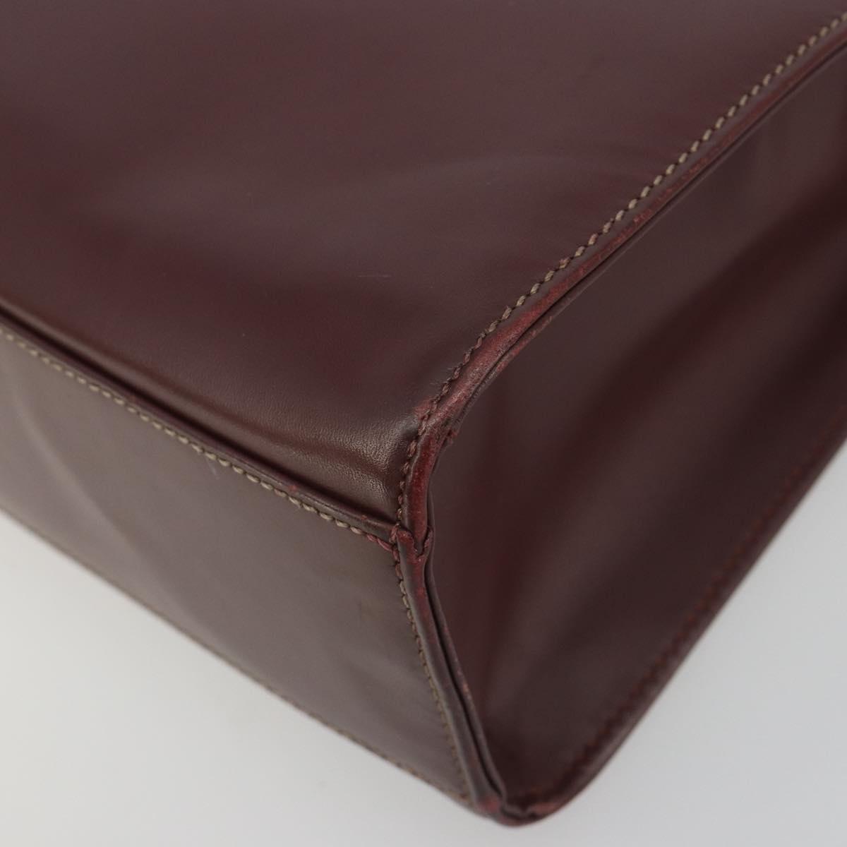 CARTIER Hand Bag Leather Bordeaux Gold Tone Auth BA14995