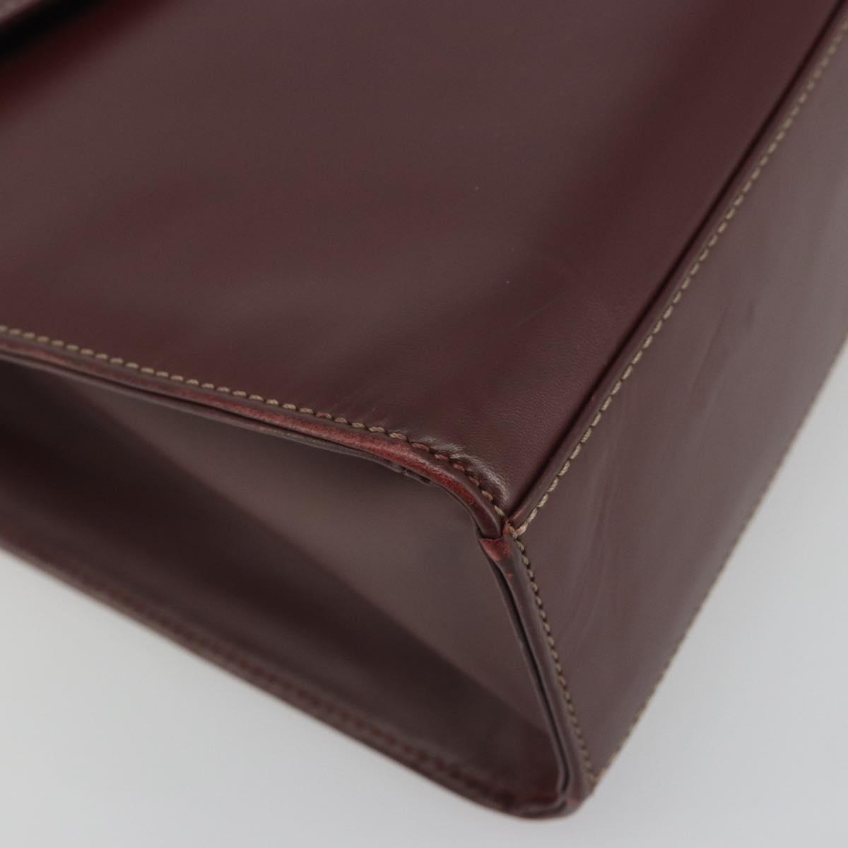CARTIER Hand Bag Leather Bordeaux Gold Tone Auth BA14995