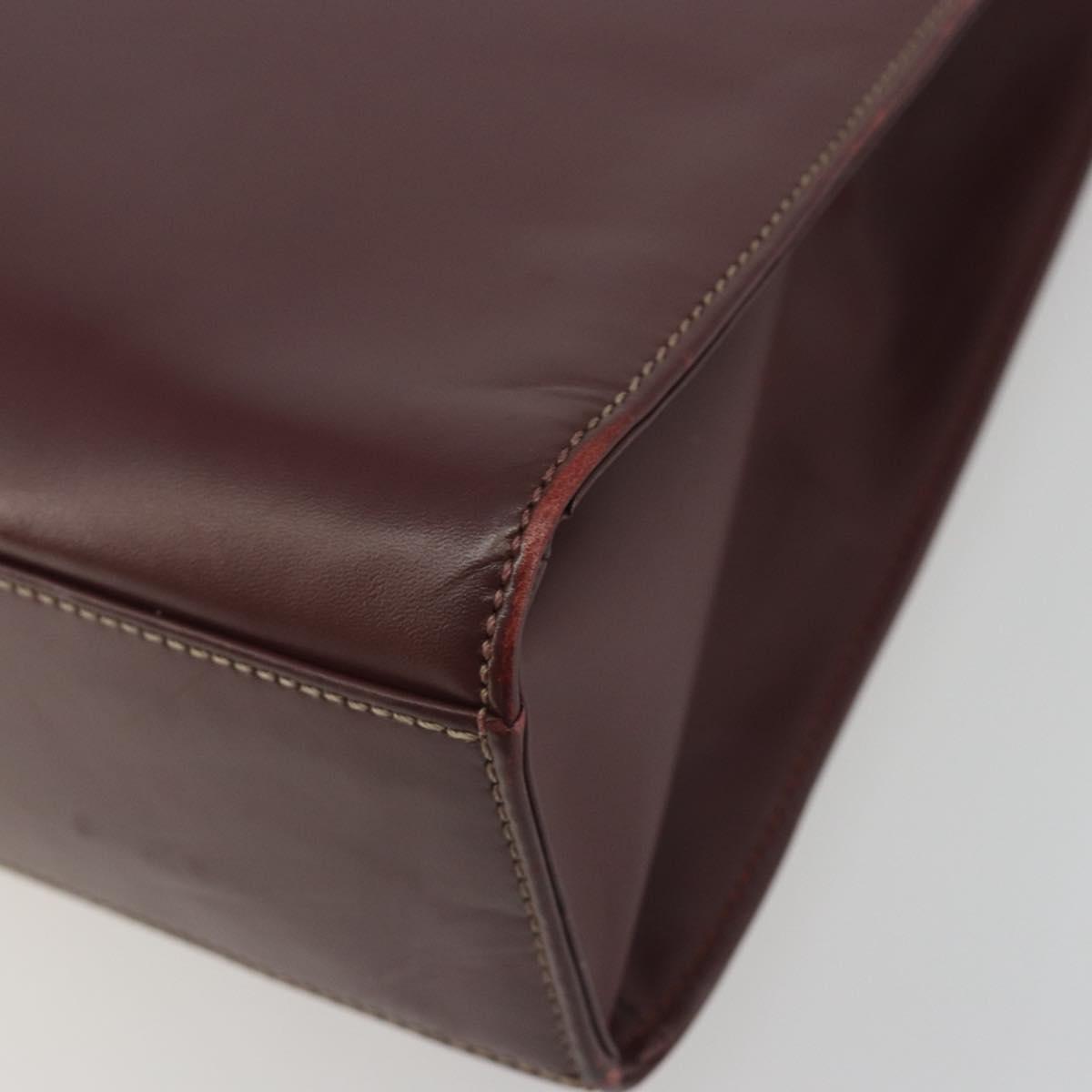 CARTIER Hand Bag Leather Bordeaux Gold Tone Auth BA14995