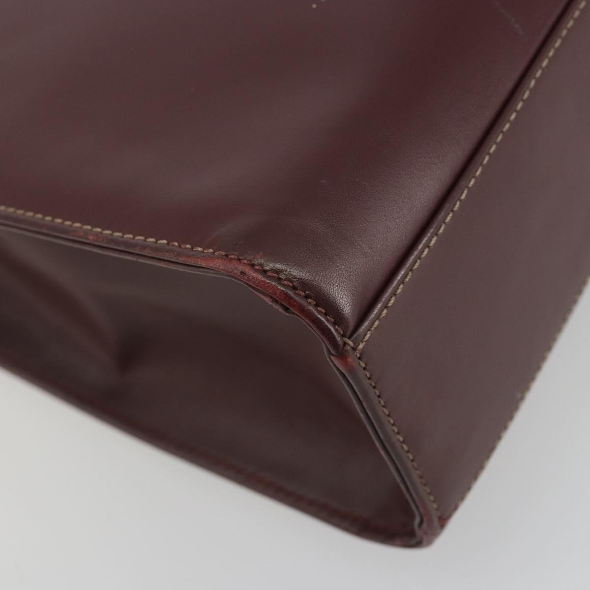 CARTIER Hand Bag Leather Bordeaux Gold Tone Auth BA14995