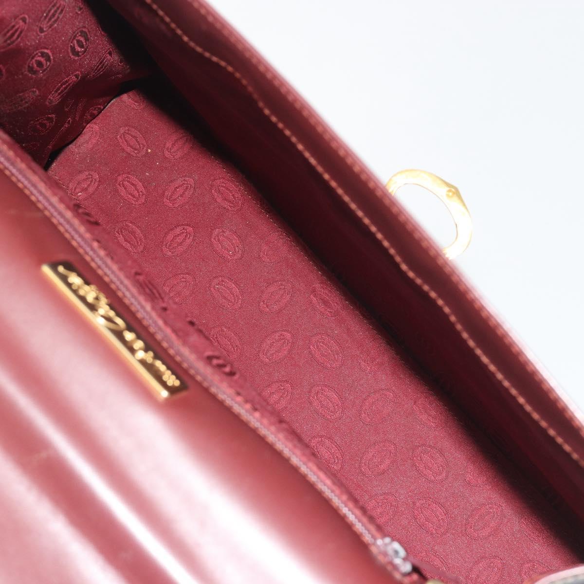 CARTIER Hand Bag Leather Bordeaux Gold Tone Auth BA14995