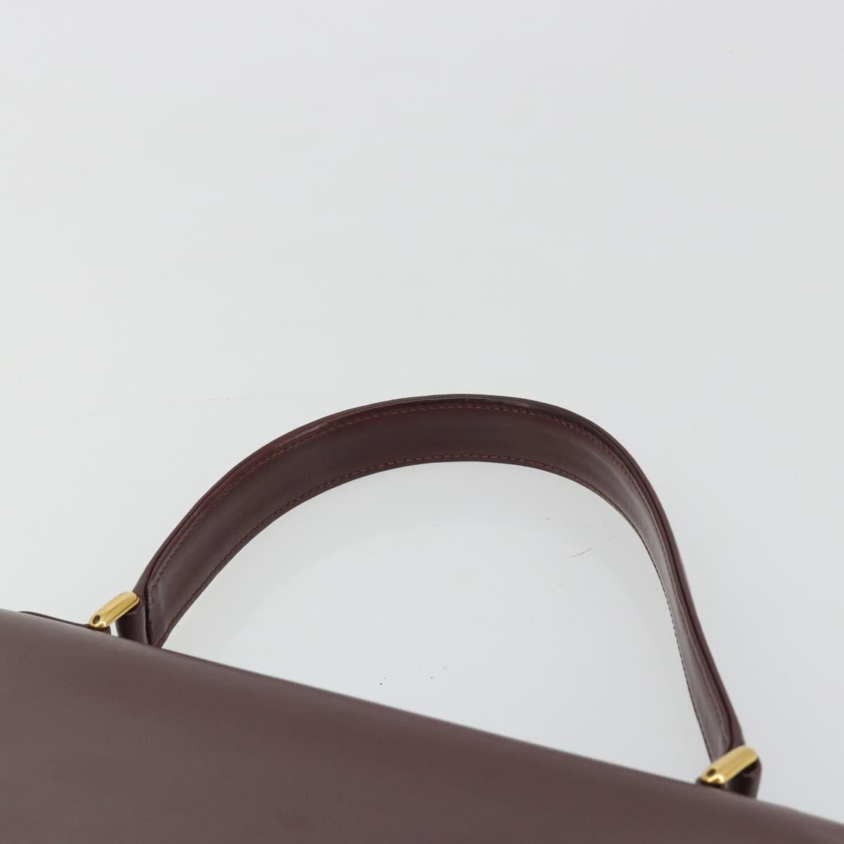CARTIER Hand Bag Leather Bordeaux Gold Tone Auth BA14995