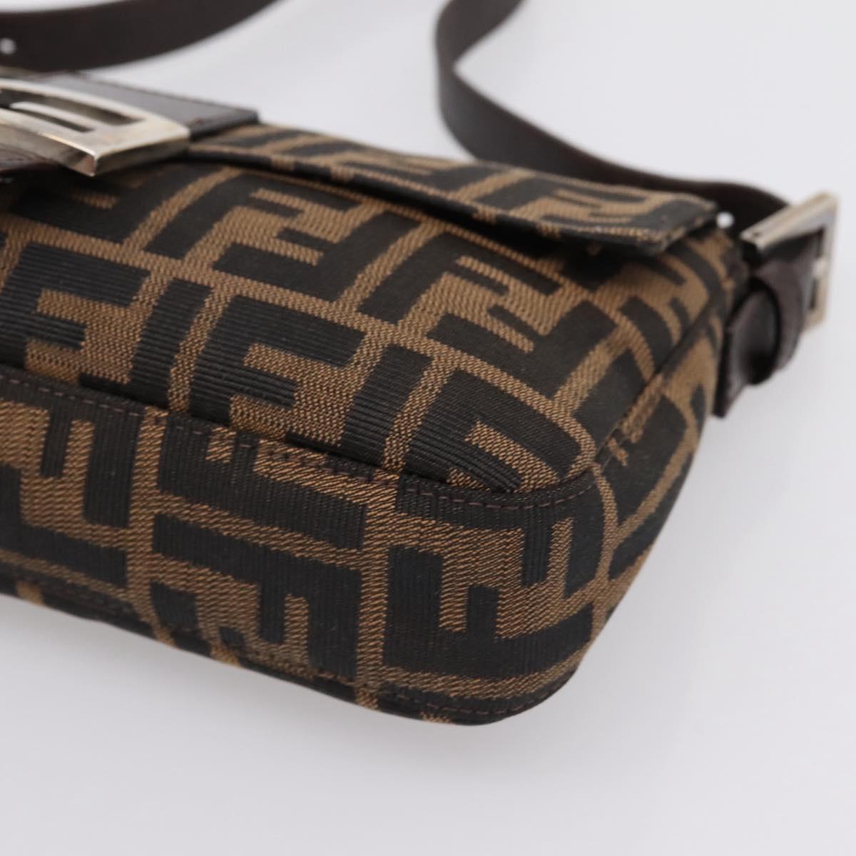 FENDI Zucca Canvas Mamma Baguette Shoulder Bag Brown Silver Auth BA14998SAV