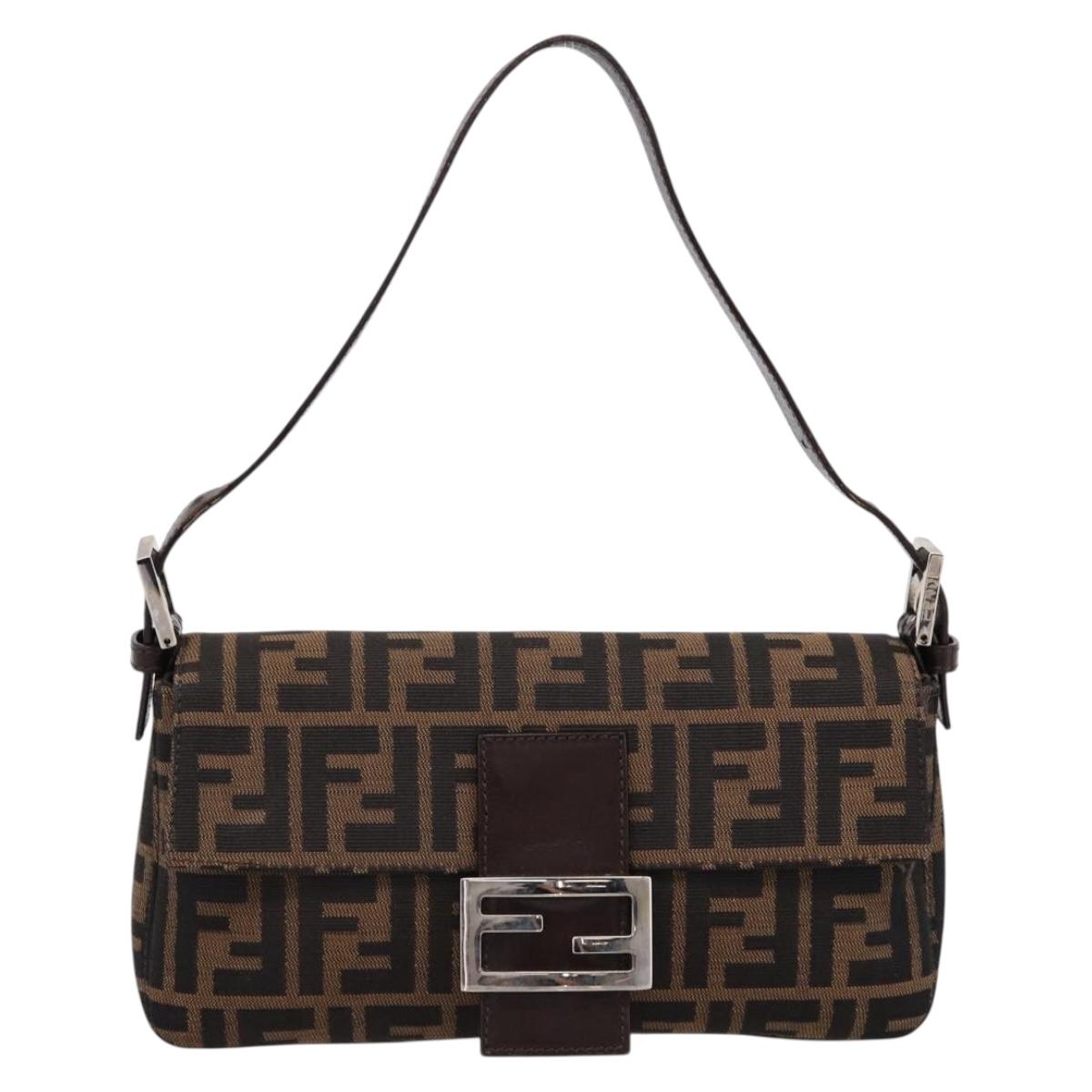 FENDI Zucca Canvas Mamma Baguette Shoulder Bag Brown Silver Auth BA14998SAV