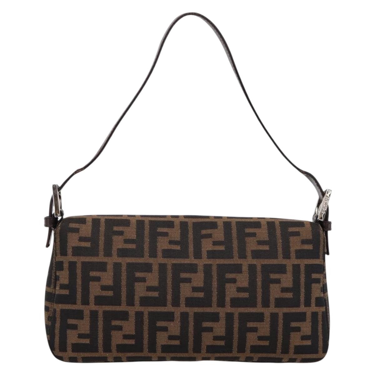 FENDI Zucca Canvas Mamma Baguette Shoulder Bag Brown Silver Auth BA14998SAV