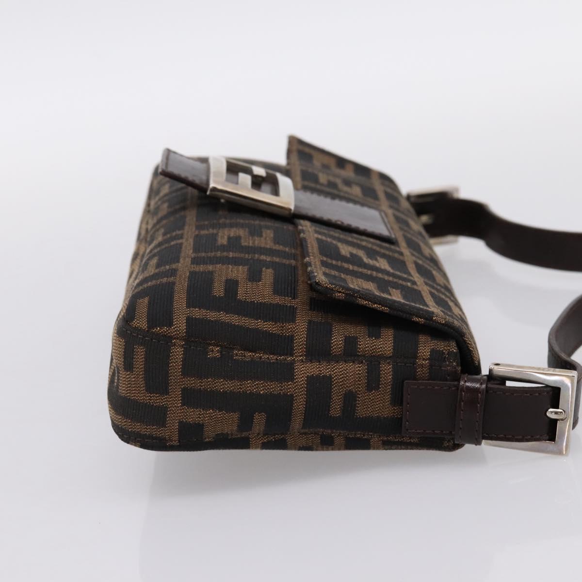 FENDI Zucca Canvas Mamma Baguette Shoulder Bag Brown Silver Auth BA14998SAV