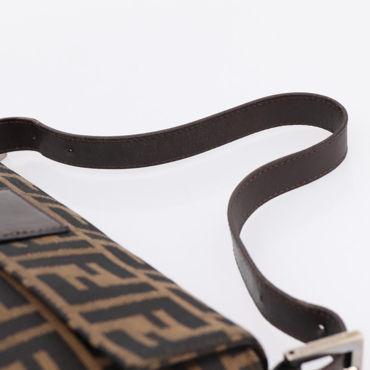 FENDI Zucca Canvas Mamma Baguette Shoulder Bag Brown Silver Auth BA14998SAV