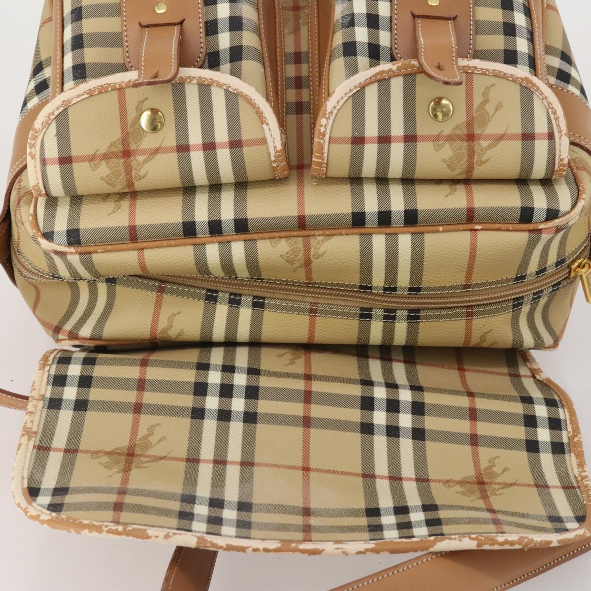 Burberrys Nova Check Shoulder Bag PVC Leather Beige Gold Tone Auth BA14999