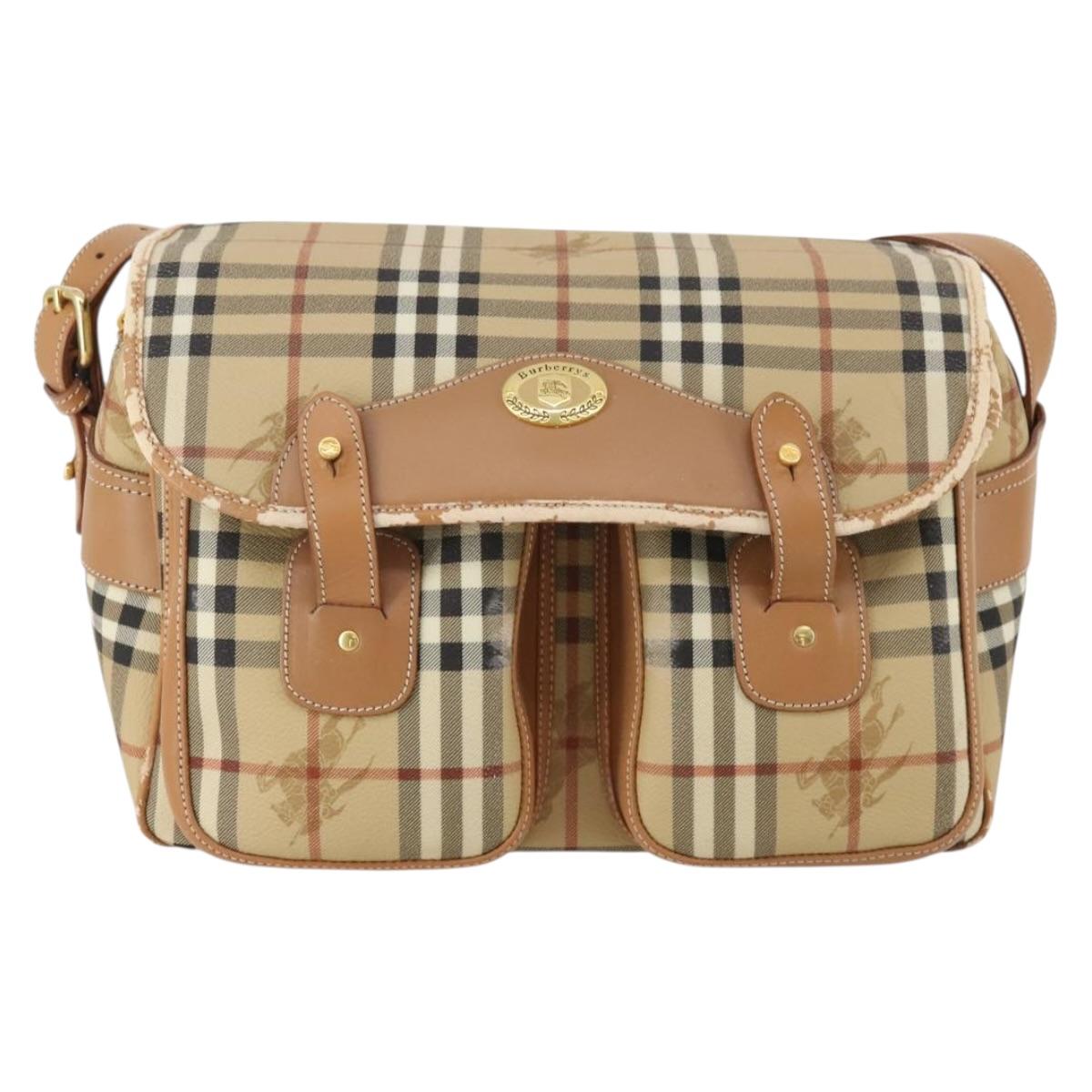 Burberrys Nova Check Shoulder Bag PVC Leather Beige Gold Tone Auth BA14999