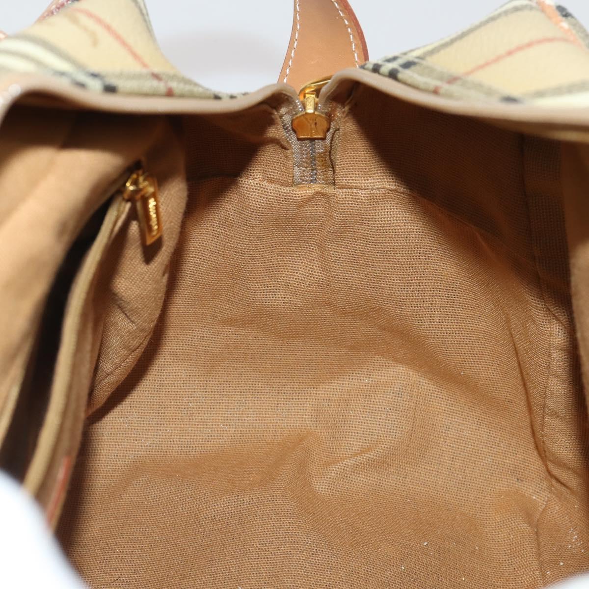 Burberrys Nova Check Shoulder Bag PVC Leather Beige Gold Tone Auth BA14999