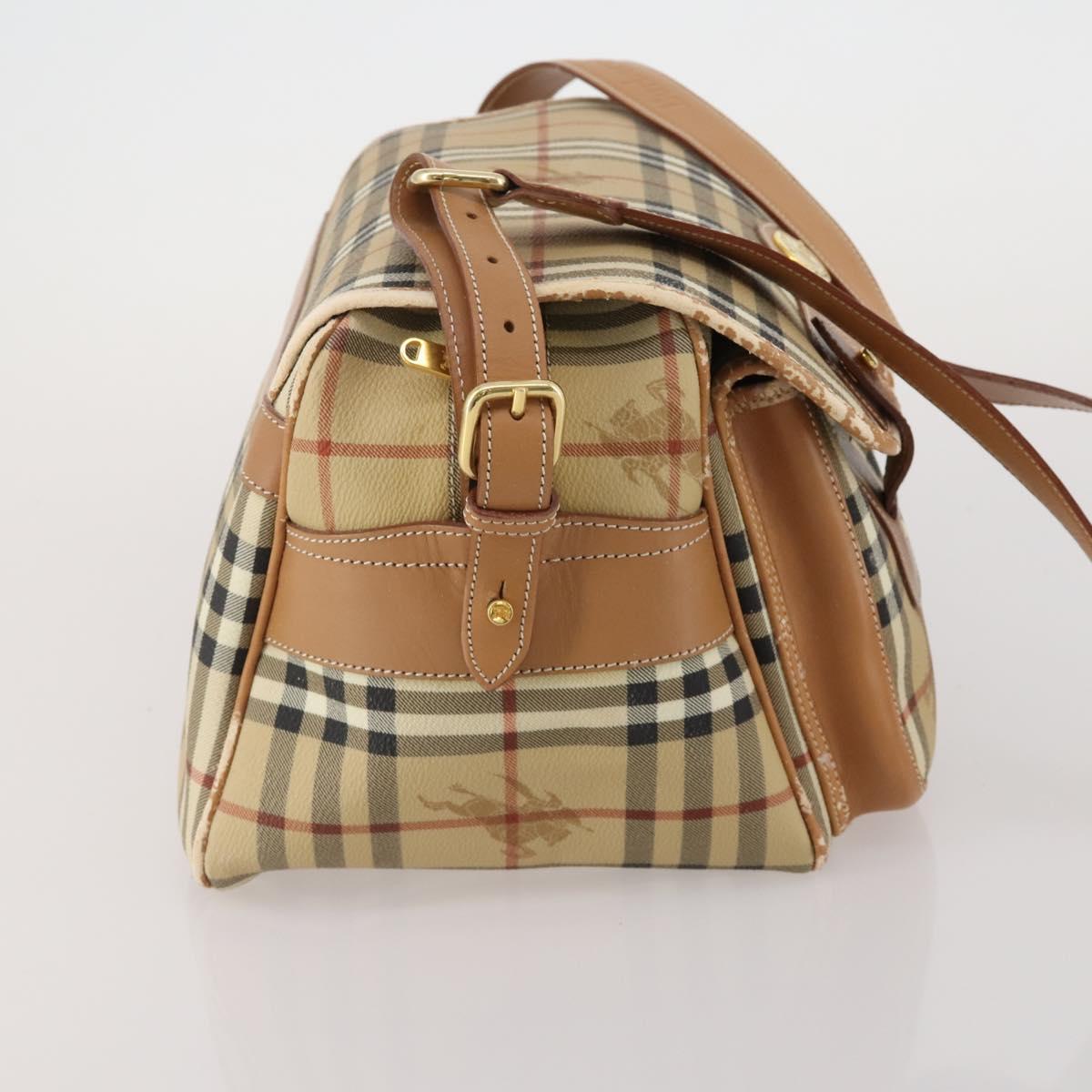 Burberrys Nova Check Shoulder Bag PVC Leather Beige Gold Tone Auth BA14999