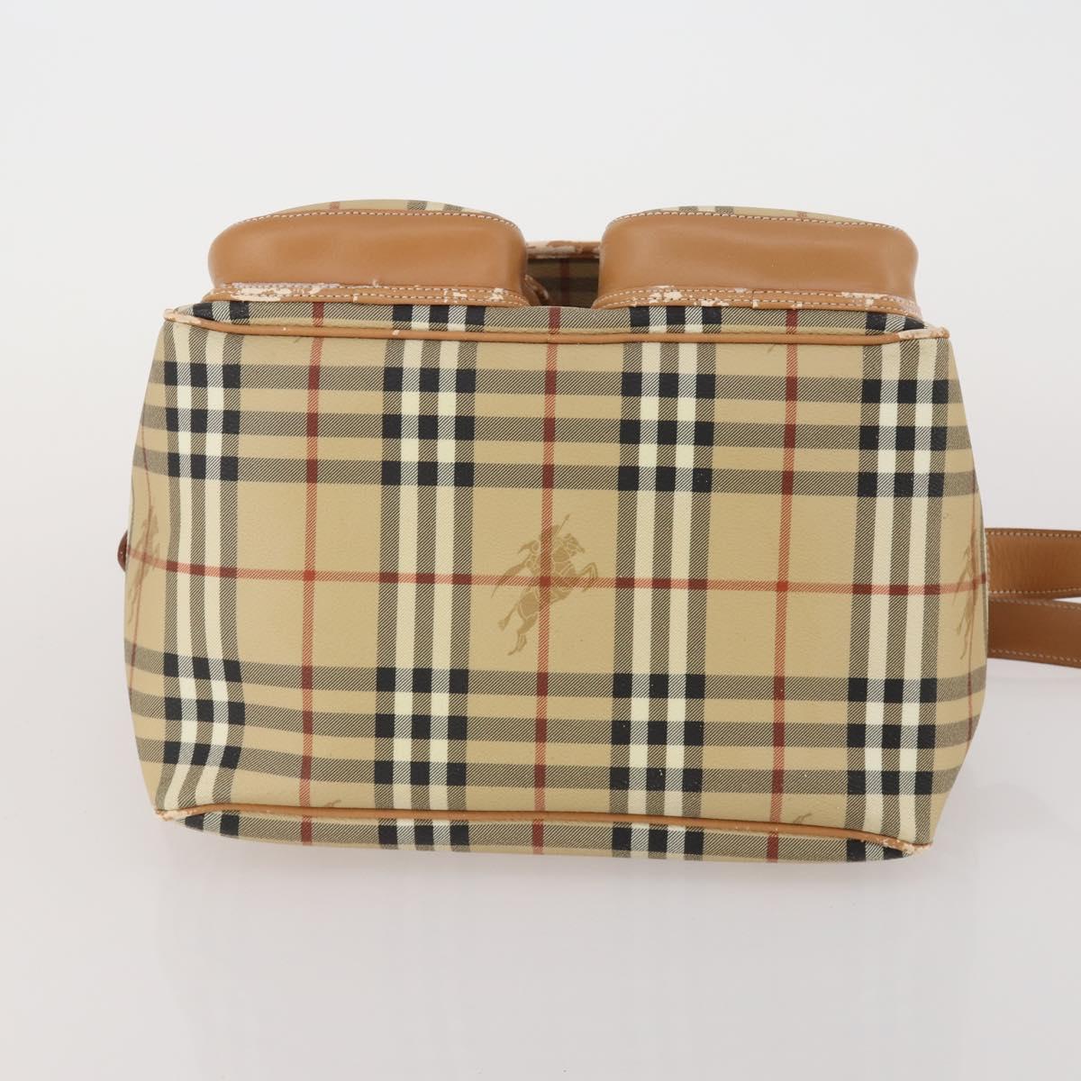 Burberrys Nova Check Shoulder Bag PVC Leather Beige Gold Tone Auth BA14999