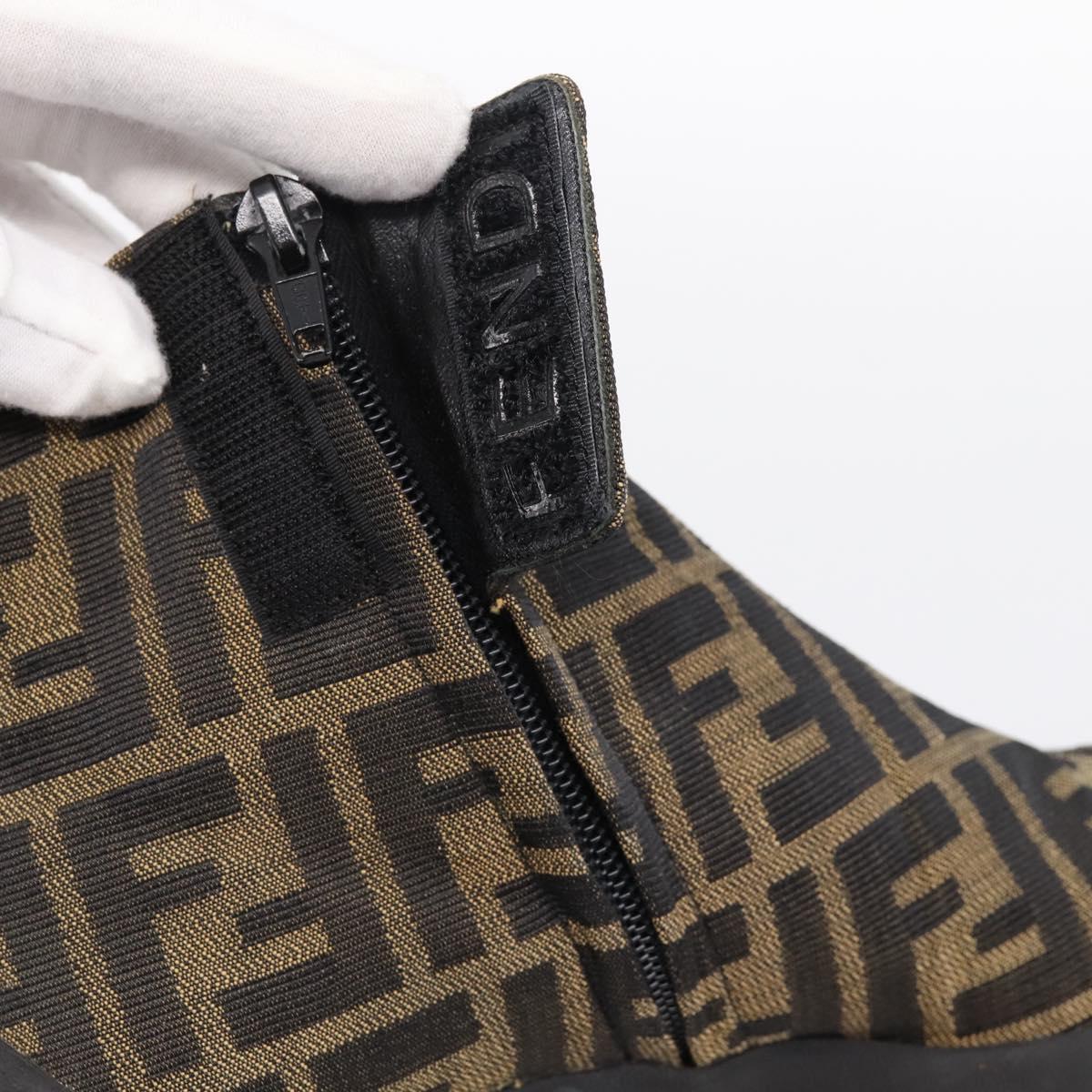 FENDI Zucca Canvas Short Boots Brown Black Auth BA15000A