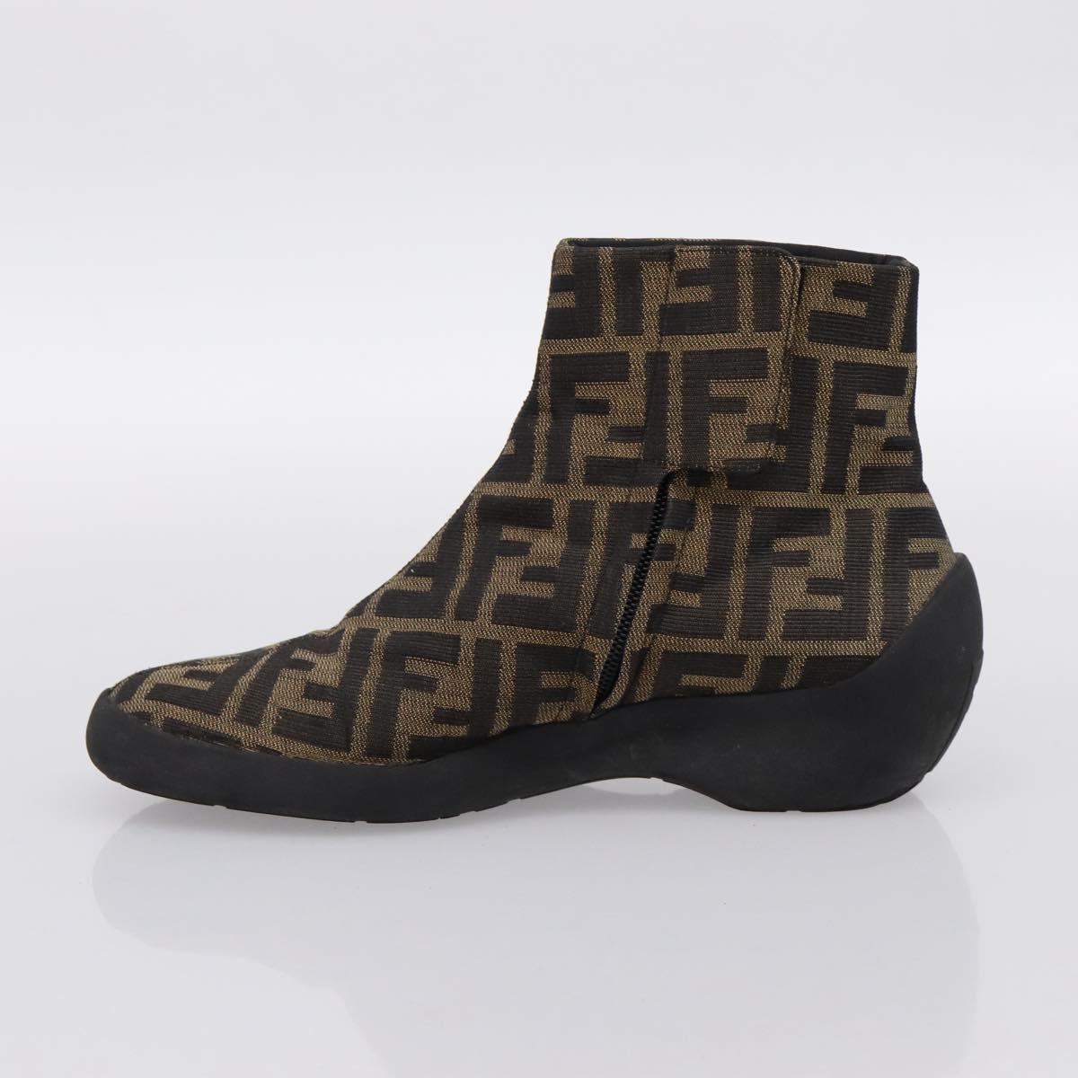 FENDI Zucca Canvas Short Boots Brown Black Auth BA15000A