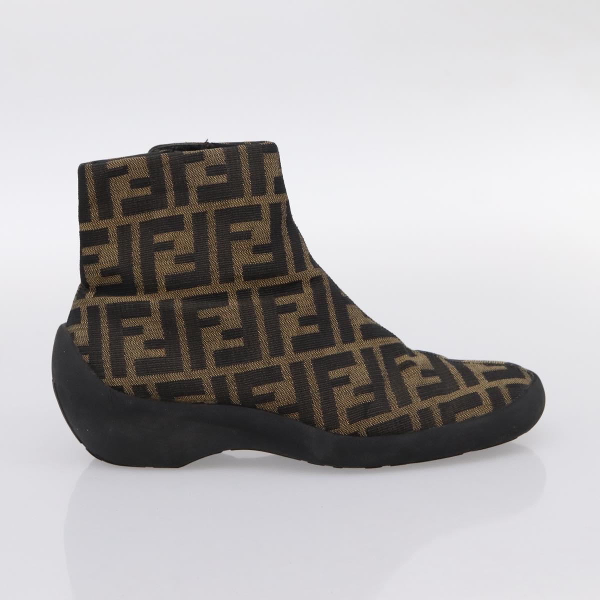FENDI Zucca Canvas Short Boots Brown Black Auth BA15000A