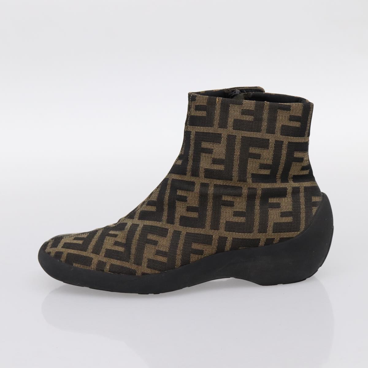 FENDI Zucca Canvas Short Boots Brown Black Auth BA15000A
