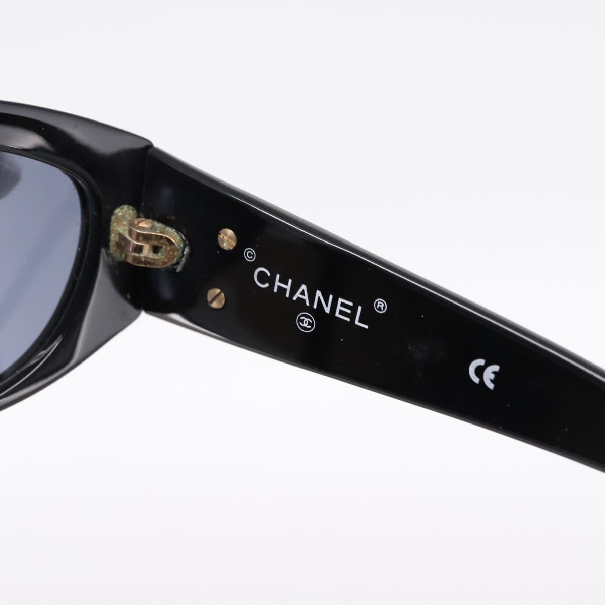 CHANEL Sunglasses Plastic Black Gold Tone CC Auth BA15020