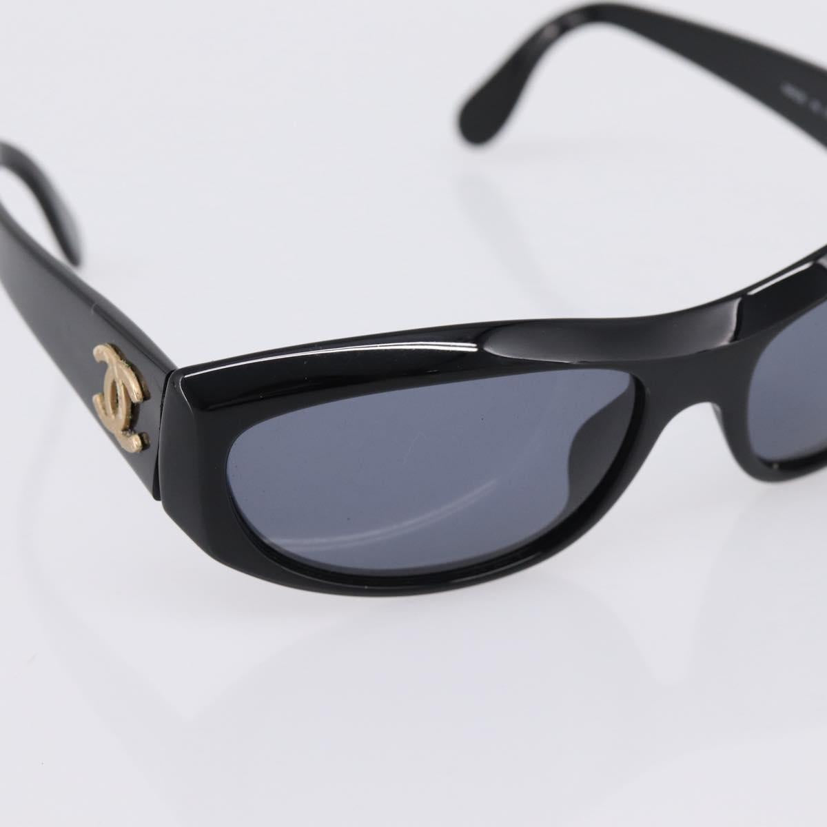 CHANEL Sunglasses Plastic Black Gold Tone CC Auth BA15020