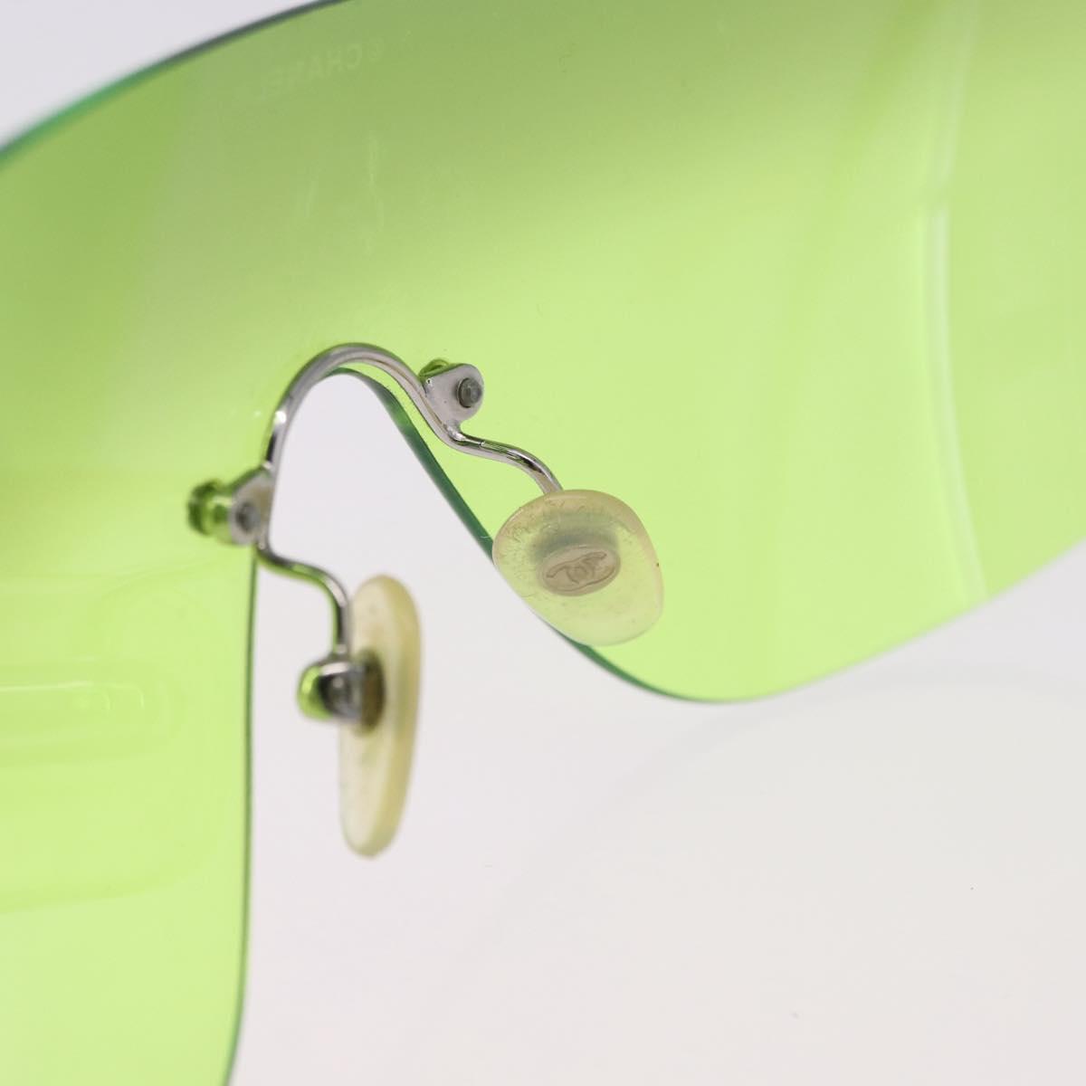 CHANEL Rimless Sunglasses Metal Green Silver CC Auth BA15023M