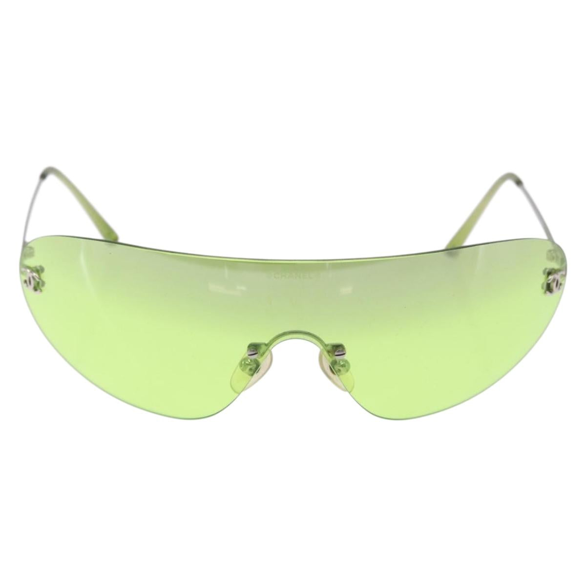 CHANEL Rimless Sunglasses Metal Green Silver CC Auth BA15023M