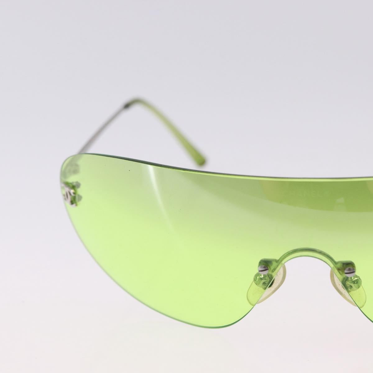 CHANEL Rimless Sunglasses Metal Green Silver CC Auth BA15023M