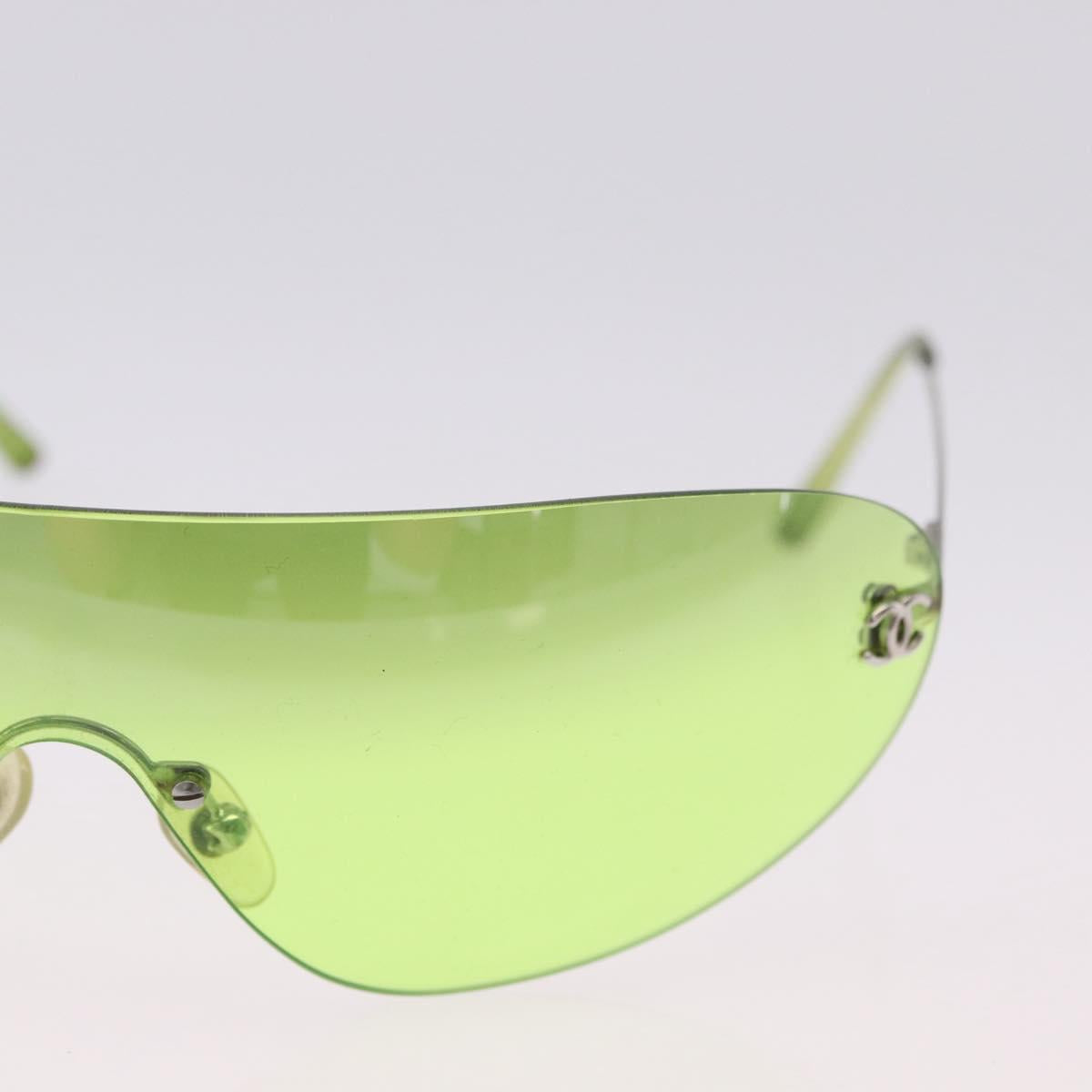 CHANEL Rimless Sunglasses Metal Green Silver CC Auth BA15023M